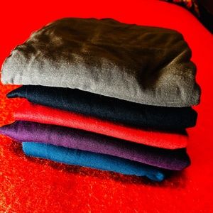 Lot of five soft infinity scarves khaki, blue, black, burgundy and burnt orange